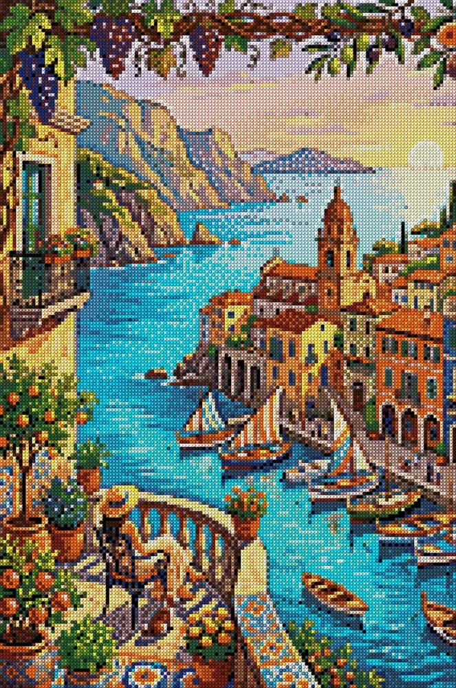Diamond painting pattern chart - Balcony Over Harbor