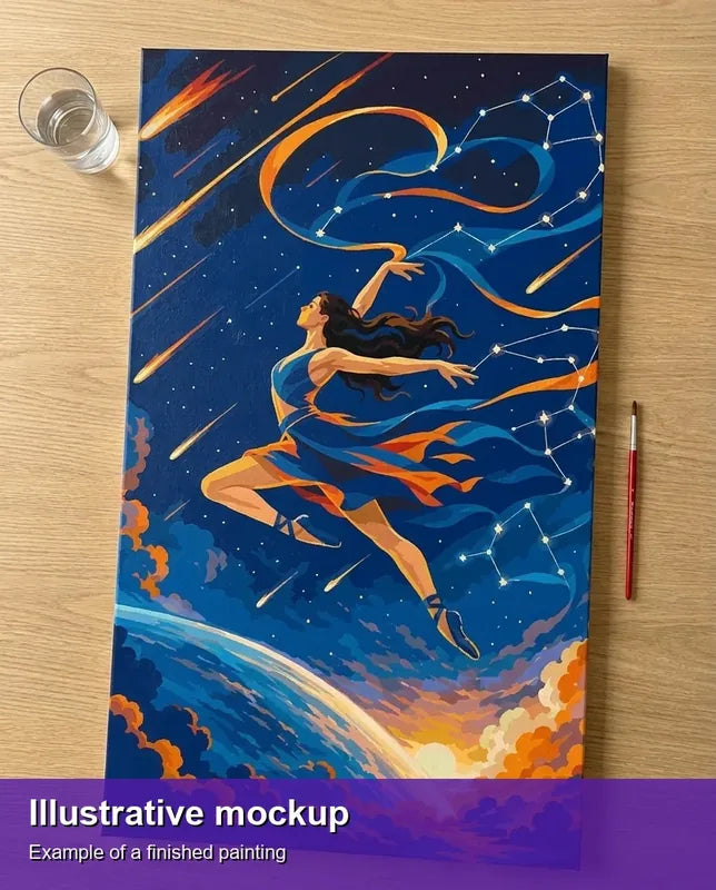 Illustration of the finished paint by numbers - Ballerina Leaping in Space 40x70cm