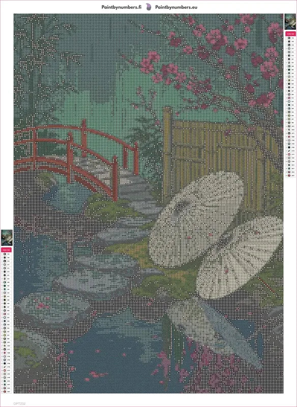 Bamboo Fence and Umbrellas diamond painting adhesive canvas 50x70cm