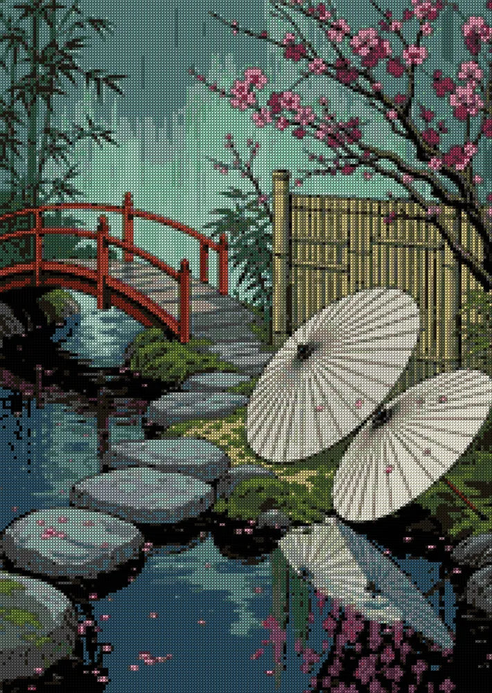 Diamond pattern - Bamboo Fence and Umbrellas
