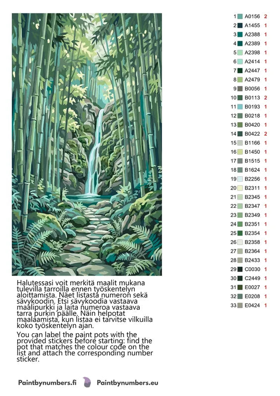 Color chart and instructions - Bamboo Forest Waterfall 40x70cm