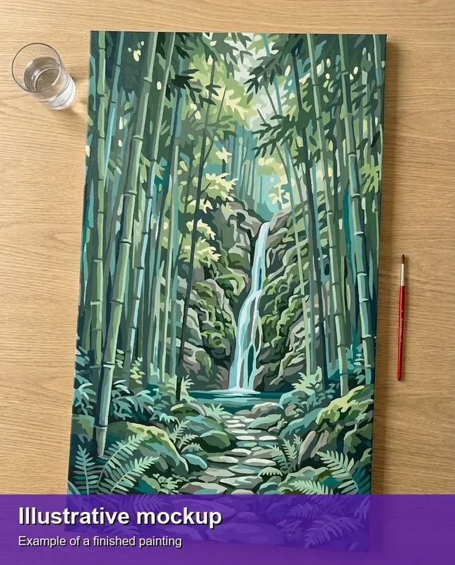 Illustration of the finished paint by numbers - Bamboo Forest Waterfall 40x70cm