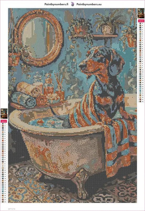 Diamond painting adhesive canvas preview - Bath Time Dachshund