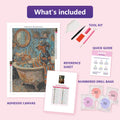 Thumbnail for What is included in the Bath Time Dachshund diamond painting kit - adhesive canvas, reference sheet, tools and numbered drill bags