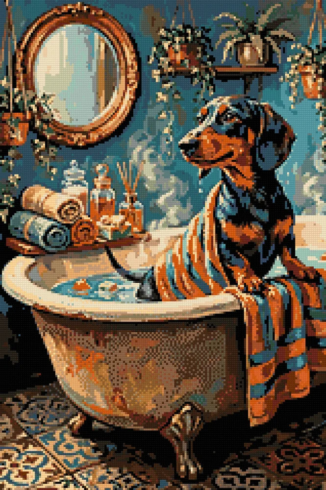 Diamantmönster för Bath Time Dachshund