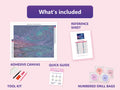 Thumbnail for What is included in the Beach Under Stars diamond painting kit - adhesive canvas, reference sheet, tools and numbered drill bags