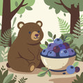 Thumbnail for Bear and bowl of blueberries paint by numbers, forest background.