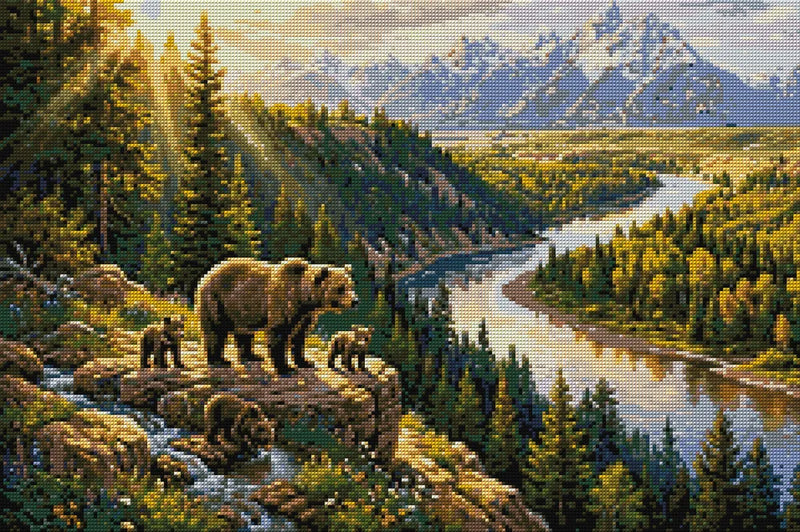 Diamond painting pattern chart - Bear Family
