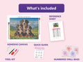Thumbnail for Bernese Mountain Dogs 40x30cm diamond painting kit contents: adhesive canvas, color chart, tools and diamond bags
