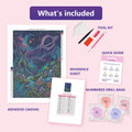 Thumbnail for What is included in the Berries and Stars diamond painting kit - adhesive canvas, reference sheet, tools and numbered drill bags
