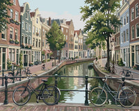Thumbnail for Bicycles on the bridge and canal in the background Paint By Numbers.