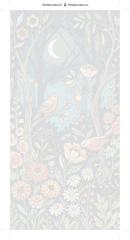 Paint by numbers numbered canvas - Birds and Flowers at Night 40x80cm