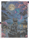 Thumbnail for Diamond painting adhesive canvas preview - Black Cat, Full Moon