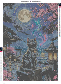 Thumbnail for Diamond painting adhesive canvas preview - Black Cat, Full Moon