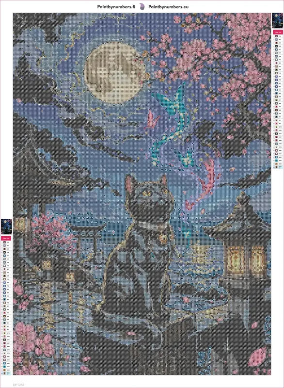 Diamond painting adhesive canvas preview - Black Cat, Full Moon