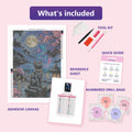 Thumbnail for What is included in the Black Cat, Full Moon diamond painting kit - adhesive canvas, reference sheet, tools and numbered drill bags