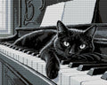 Thumbnail for black-and-white black cat lying on piano keys, 50x40 cm diamond painting – full design preview