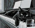 Thumbnail for black-and-white black cat lying on piano keys, 50x40 cm diamond painting – design and close-up of square drills