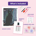 Thumbnail for Black Cat Portrait 60x80cm diamond painting kit contents: adhesive canvas, color chart, tools and diamond bags