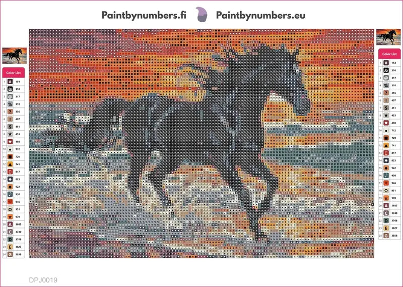 Black Horse at Sunset diamond painting adhesive canvas 30x20cm
