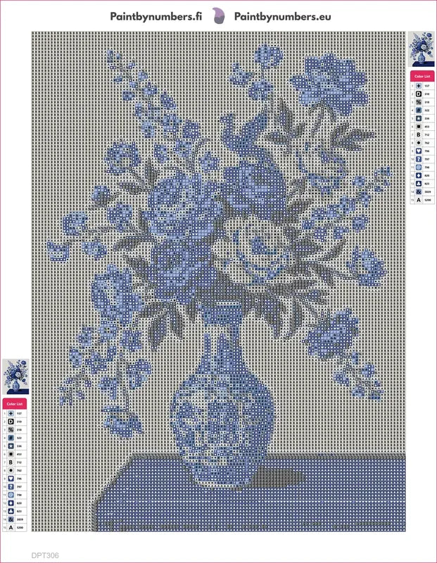 Diamond painting adhesive canvas preview - Blue and White Peonies