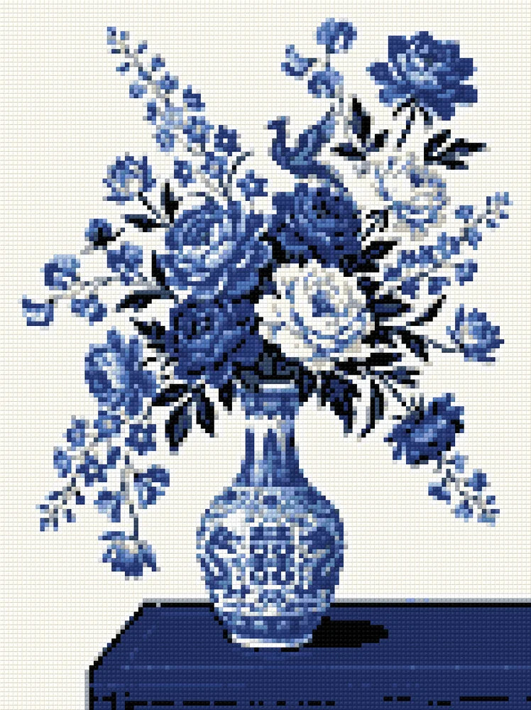 Diamond painting pattern chart - Blue and White Peonies