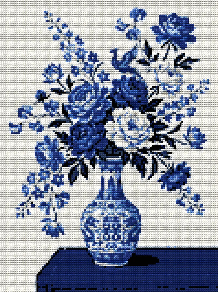 Diamond painting pattern chart - Blue and White Peonies