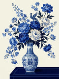 Thumbnail for Diamond Painting of blue and white porcelain vase with floral bouquet and bird.