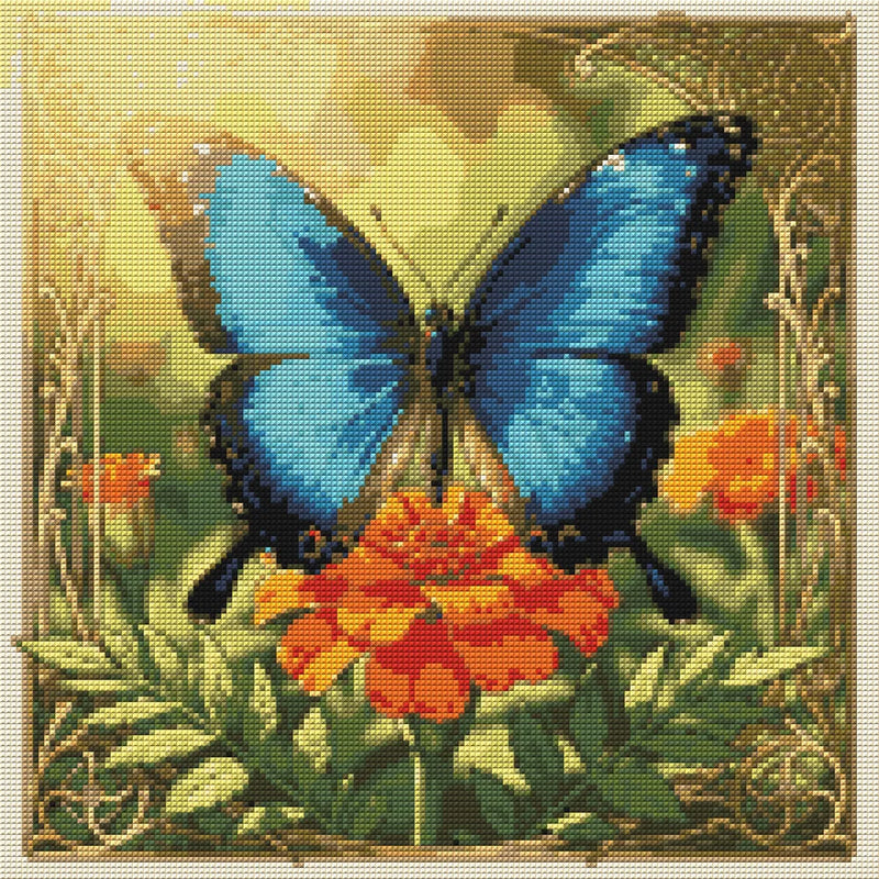 Diamond pattern - Blue Butterfly and Marigold