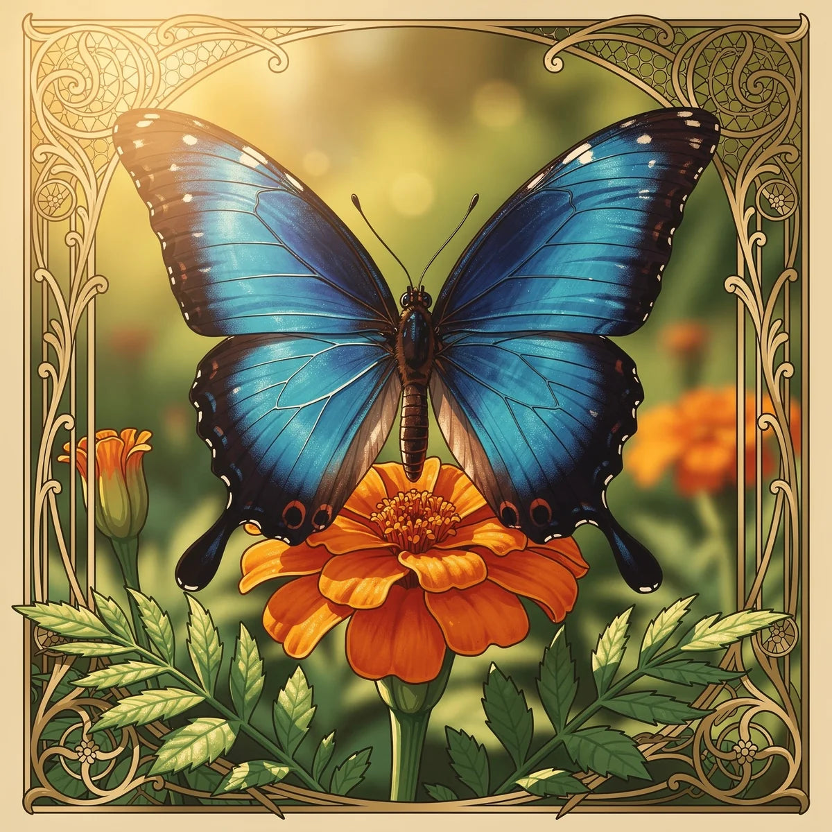 Diamond painting Blue Butterfly and Marigold