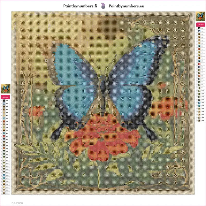 Blue Butterfly and Marigold diamond painting adhesive canvas 40x40cm