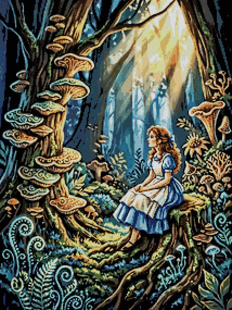 Diamond painting pattern chart - Blue Dress Girl