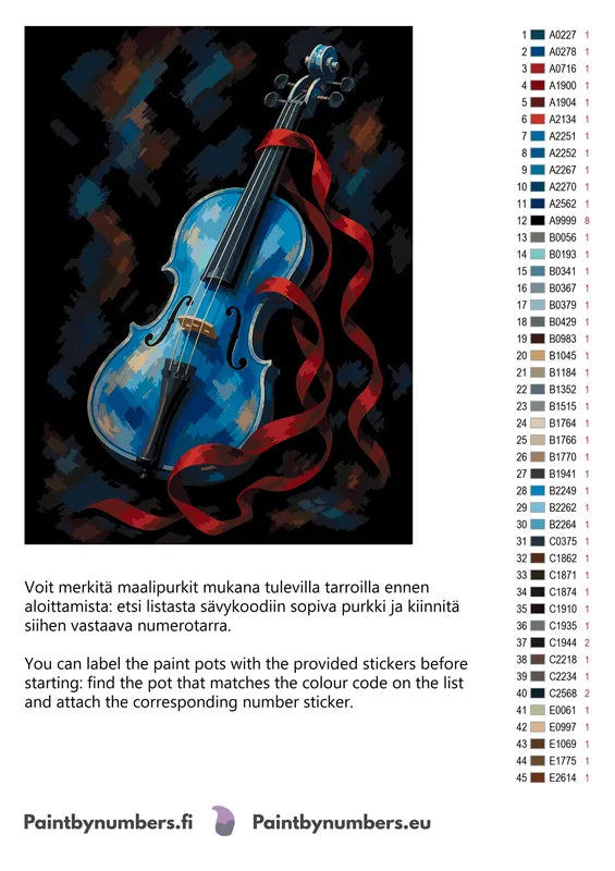 Color chart and instructions - Blue Violin with Red Ribbon 60x80cm
