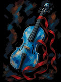 Thumbnail for Blue violin and red ribbon Paint By Numbers. Black background.