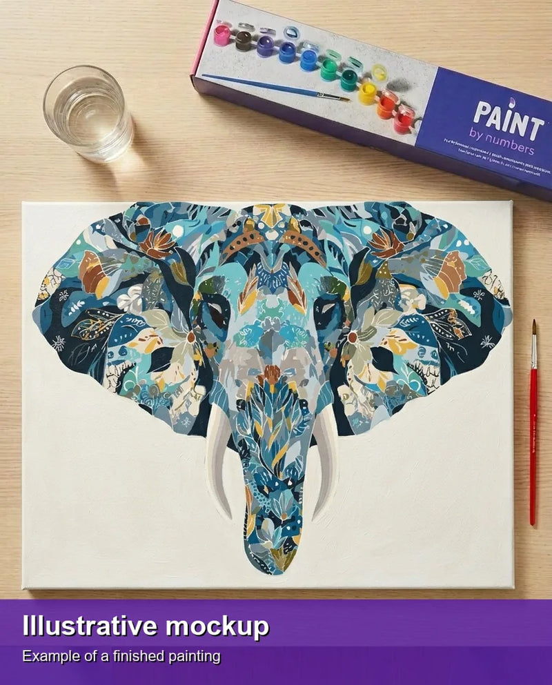 Finished paint by numbers mockup - Boho Elephant 50x40cm
