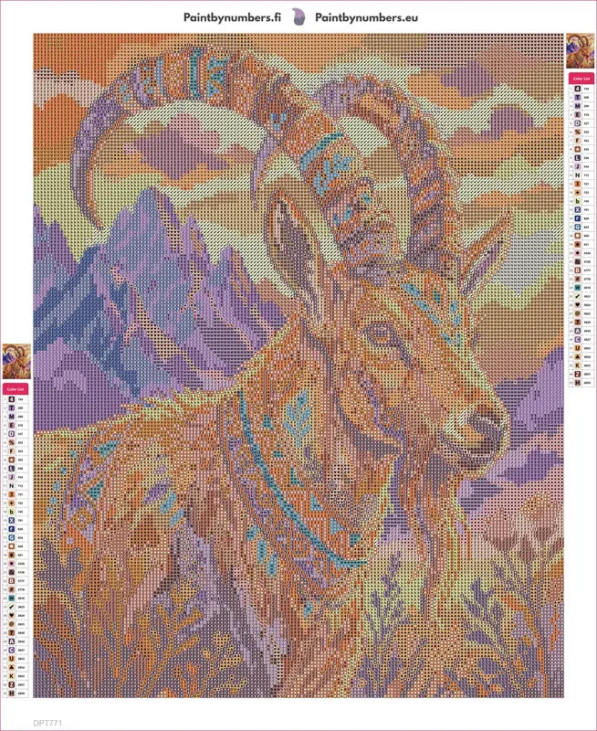 Diamond painting adhesive canvas preview - Boho Ibex in Mountain Sunset