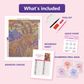 Thumbnail for What is included in the Boho Ibex in Mountain Sunset diamond painting kit - adhesive canvas, reference sheet, tools and numbered drill bags