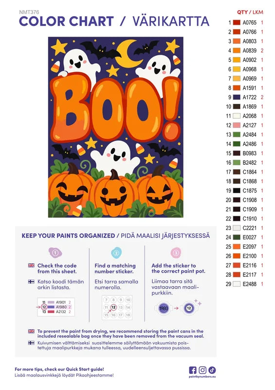 Paint color chart and instructions - Boo! 30x40cm