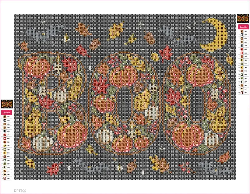 Diamond painting adhesive canvas preview - BOO Lettering in Autumn Harvest