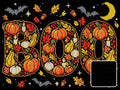 Thumbnail for the word BOO filled with pumpkins and autumn leaves on…, 40x30 cm diamond painting – design and close-up of square drills