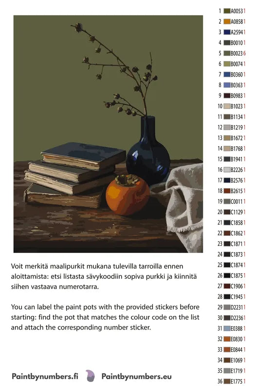 Paint color chart and instructions - Books Vase and Persimmon 40x50cm