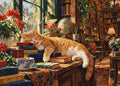 Thumbnail for Orange cat lying on books in a library paint by numbers.