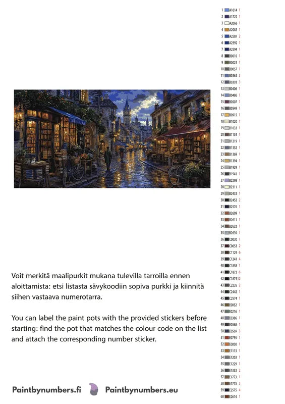 Paint color chart and instructions - Bookshops on Rainy Street 160x80cm