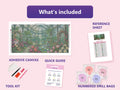 Thumbnail for What is included in the Botanical Garden diamond painting kit - adhesive canvas, reference sheet, tools and numbered drill bags