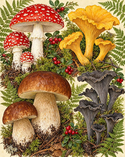 Botanical Mushroom Plate, 40x50 cm diamond painting – original artwork the design is made from