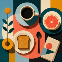 Thumbnail for Diamond Painting of a modern breakfast scene with coffee cup, toast, and grapefruit.