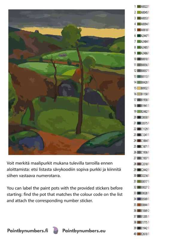 Paint color chart and instructions - Breton Landscape 40x50cm