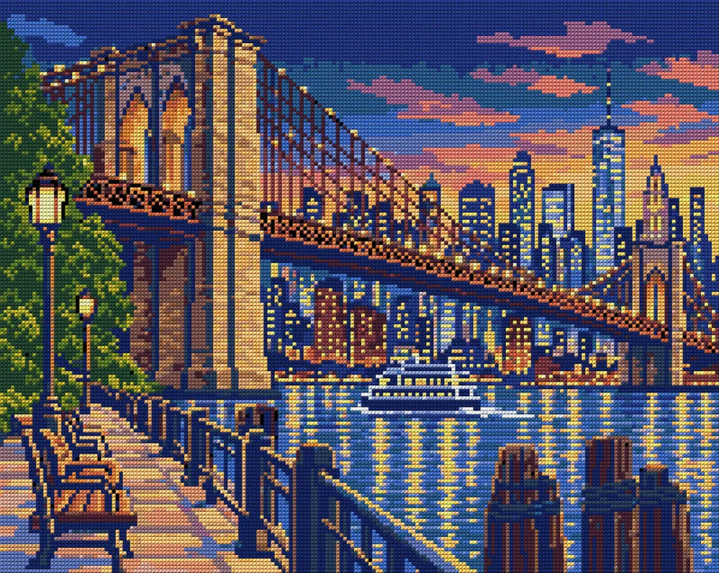 Brooklyn Bridge Indigo Passage, 50x40 cm diamond painting – full design preview without the close-up inset