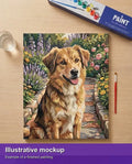 Thumbnail for Finished paint by numbers mockup - Brown Dog in Garden 40x50cm
