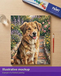 Thumbnail for Finished paint by numbers mockup - Brown Dog in Garden 40x50cm